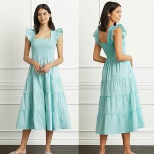 Hill House Ellie Nap Dress Midi Prairie Cottage Dress Teal XXS Aqua Turquoise